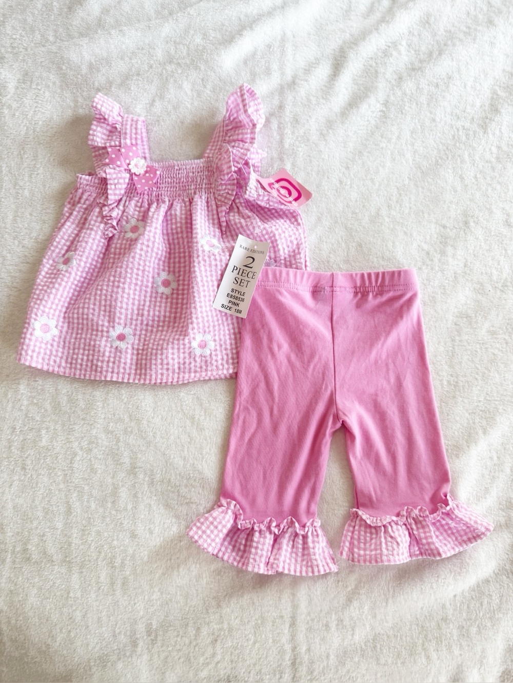 Rare Editions Baby Girls Pink Sleeveless Daisy Gingham Seersucker Set 18 Mo NWT